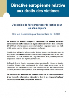 Directive européenne relative aux droits des victimes: L’occasion de faire progresser la justice pour les sans-papiers (Septembre 2014) – FR