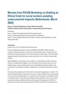 Workshop on Drafting an Ethical Code for social workers assisting undocumented migrants (March 2002)