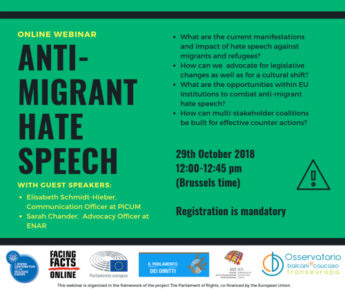 flyer of anti-migrant hate speech webinar of Facing Facts