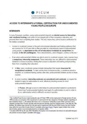Access to Internships & Formal Certifaction for Undocumented Young People in Europe (july 2013)