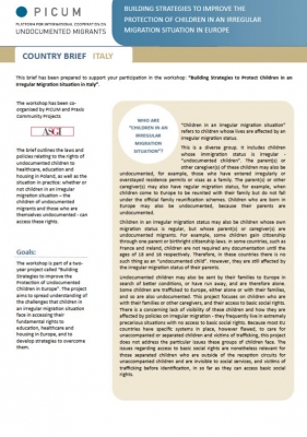 Building Strategies to Improve the Protection of Children in an Irregular Migration Situation in Europe – Country Brief Italy (June 2012) – EN