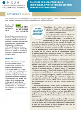 Élaborer des stratégies pour renforcer la protection des enfants sans-papiers en Europe – Dossier pays France (Mai 2012) – FR