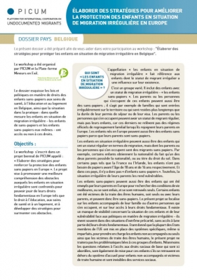 Élaborer des stratégies pour améliorer la protection des enfants en situation de migration irrégulière en Europe – Dossier pays Belgique (Mars 2012) – FR